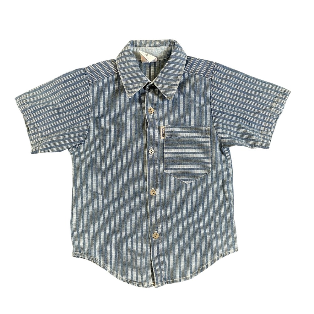 Vintage Baby Guess Blue White Striped Button Down Shirt Size 2-3 Made in USA